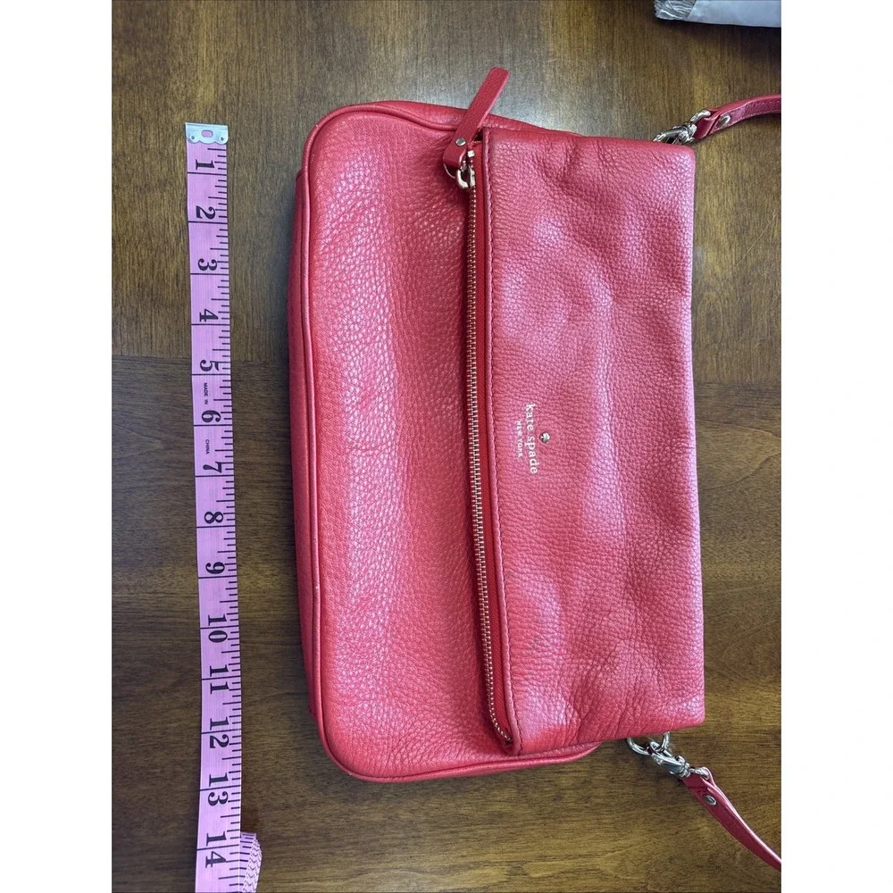 Kate Spade Red Genuine Leather Flap Foldover Crossbody‎ Shoulder Handbag